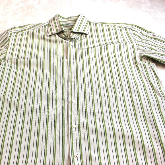 Isaia Striped Cotton Button Up Mens Size 44 Neck 17.5 - Picture 5 of 8
